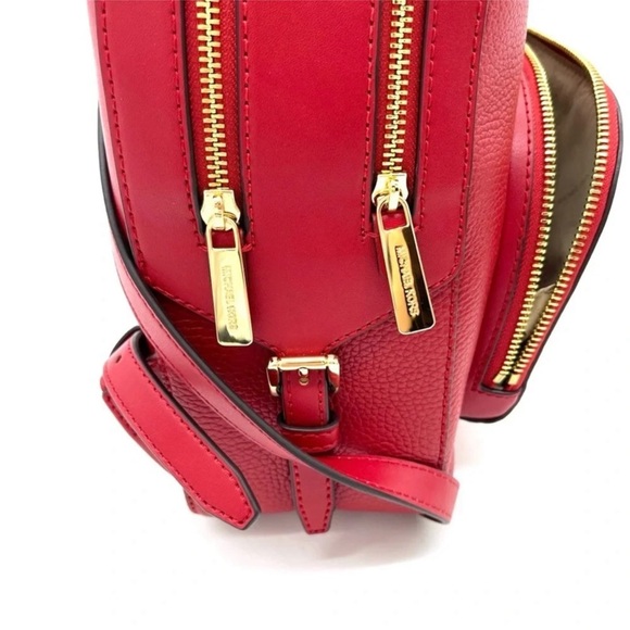 Michael Kors Medium Jaycee Zip Pocket Backpack Red/Gold - Picture 10 of 12